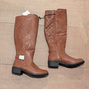 St John Bay Brown Quilted Knee-High Boots Size 7 No Box